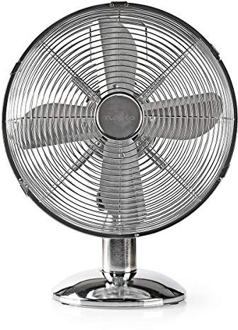 Nedis NTB20ECR31 Ventilador de Mesa Metálico, Cromado, D30 Cm