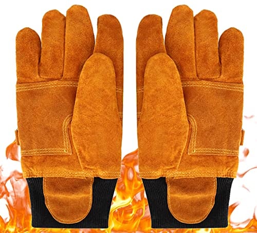 Feuerfeste ,Feuerwehrhandschuhe Beweis Wasserdicht Beständig Schwer Entflammbar mit Reflektierenden Riemen