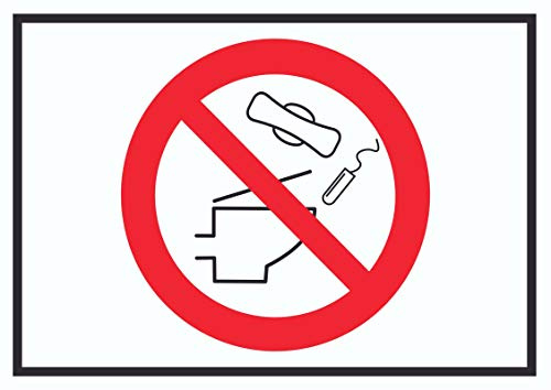 HB-Druck Keine Binden und Tampons ins WC werfen Symbol Schild A5 Rückseite selbstklebend