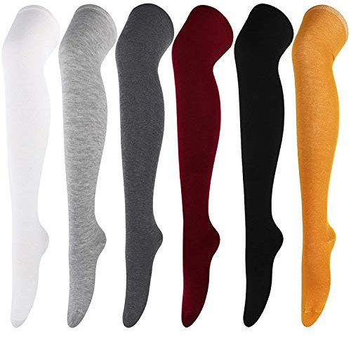 DRESHOW 6 Paia Calze da Ginocchio Calzini Lunghe Sopra il Ginocchio Cosplay Alta Calze di Avvio per Ragazze e Donna