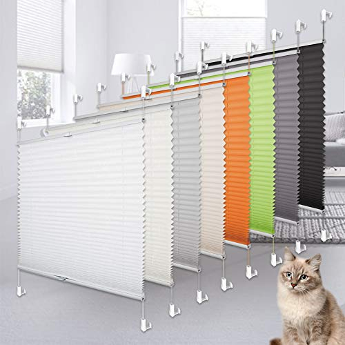 Heligo Plissee Klemmfix Plisseerollo ohne Bohren Weiß 75x200cm(BxH) Sicht-Sonnenschutz Jalousie Klemmfix Rollos für Fenster & Tür, Lichtdurchlässig Faltrollo Raffrollo mit Klemmfix-Halterung