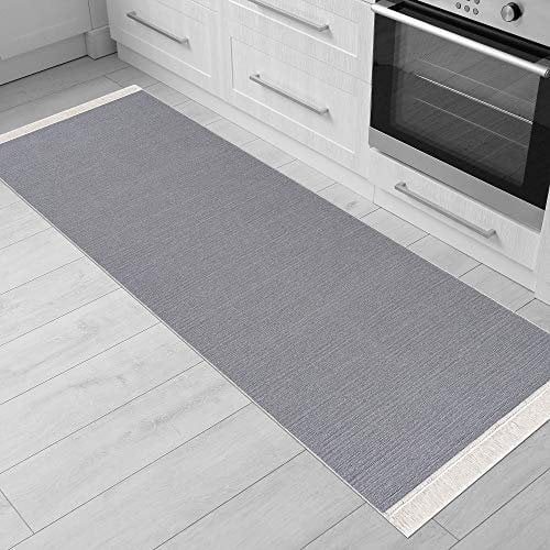 Fashion4Home Teppich Läufer - Tepiche für Wohnzimmer, Schlafzimmer, Küche, Kinderzimmer, Badezimmer - Boho Kelim - Läufer Flur, Hellgrau, Größe: 60x180 cm