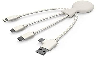 Xoopar Câble Multi USB Mr Bio 4 en 1 - Câble USB Durable - Chargeur USB Universel pour Smartphone Apple iPhone Samsung Google Huawey Xiaomi OnePlus LG Kindle (Wheat)