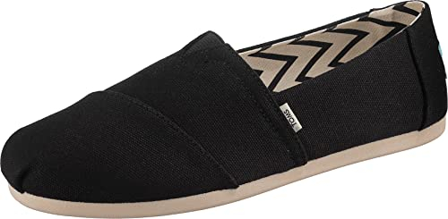 TOMS Womens Recycled Cotton Alpargata Loafer Flat, Black White, 4 UK
