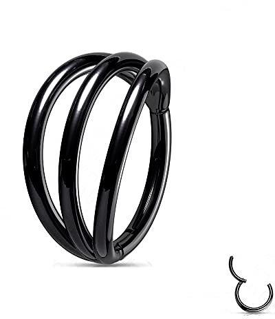 Treuheld® Titan Segmentring-Clicker Piercing mit 3 Ringen | 4 Farben [02.] - schwarz