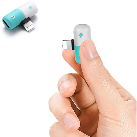 Type de capsule mignon, compatible avec les convertisseurs audio des systèmes d'exploitation Android et iOS, adapté aux téléphones mobiles et PAD, convertisseur deux-en-un.(Lightning-White & Blue)
