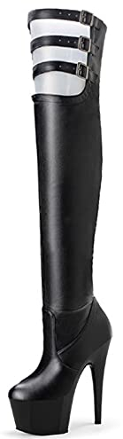 BeAUZQ Tacchi Alti Sexy da Donna Stivali Alti alla Coscia Cerniera Laterale Moda Punta a Punta 17CM Tacco Alto a Spillo Stivali sopra Il Ginocchio,Nero,38 EU