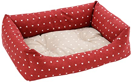 Baroni Home rektangulär Hundebett Hundekissen Hundekörbchen mit Wendekissen, 60x70 cm (M) - rot und weiße Herzen