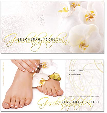 GESCHENKGUTSCHEINcom by POS-HAUER. 100 Gutscheine, blanko zum selbst Ausfüllen. Für Pediküre Podologie Fußpflege.