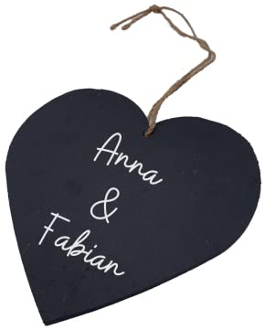 myduct Schieferherz mit Gravur zur Hochzeit, Personalisiert, Türschild und Deko (15 x 15 cm)