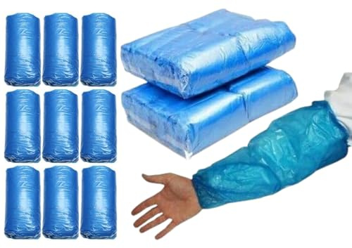 HOT BARGAINS Disposable Arm Sleeves Waterproof Cover, Polyethylene Material with Elasticated Ends, Blue, One Size, Pack of 300
