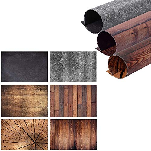 Selens 2 in 1 Hintergrund Fotografie Food Backdrop 56x88cm, Flat Lay Tischplatte Doppelseitiger Hintergründe Zement Stein Holzstumpf Holzmaserung Textur 3 Stück für Gourmet Kosmetik Produkt Foto