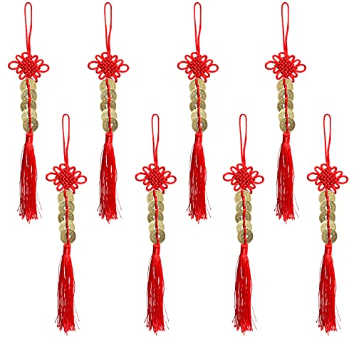 8 Pièces Chinois Fortune Pièces Feng Shui Pendentifs, Feng Shui pièces Chinoises de la Chance, Chinois Rouge Porte-Bonheur Cinq Empereurs Pièces, pour Richesse, Chance, Santé