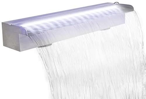 INLIFE Fontana cascata piscina con LED rettangolare in acciaio inox 60 cm