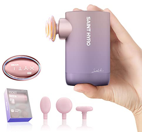 Saint hyro Mini Massage Gun Percussion Massage Gun for Back Neck Pain Relief, Handheld Electric Muscle Massagers with 4 Intensitiesd and 3 Heads, USB Charging, Easy to use Outdoors/Office/Gym, Purple