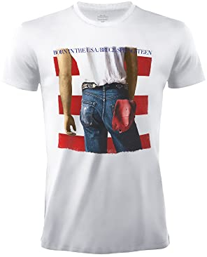 Bruce Springsteen Born in USA T-Shirt Officiel Rock Blanc Coton Unisexe Adulte Garçon (S)