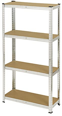 Baroni Home Regal aus Stahl und Holz MDF, Steckregal für Garage, Lager, Keller, Abstellraum, Tragkraft 875 kg, Maße 90 x 48 x 180 cm, 4 Regale / 1 Stück
