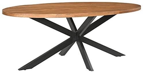 Maison ESTO Esstisch Rocky oval Mangoholz Hellbraun Metall Esszimmertisch Tisch Dinnertisch (210 x 110 cm)