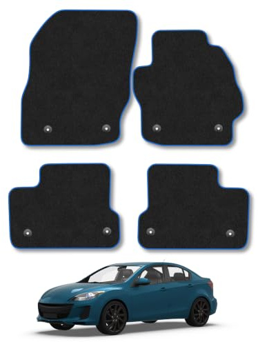 Mazda 3 (2009-2014) Carpet Car Mats | Blue Edge Trim Tailored Fit Floor Mats Full Coverage Protection Accessories Easy Clean Anti Slip Made in the UK