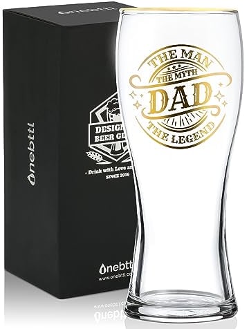 Onebttl Dad Beer Glass, 450 ml Pint Glass - The Man The Myth The Legend - Presents for Father's Day, Birthday, Christmas from Daughter, Son