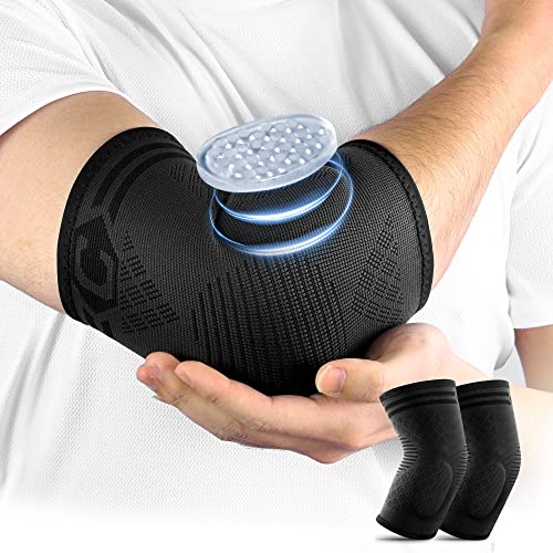 CAMBIVO Coudiere Tendinite x2 Avec Coussin de Gel, Manchon Compression Bras Elastique, Coudiere Epicondylite pour Soulagement des Douleurs Articulaires, Golf Tennis Elbow, Gym