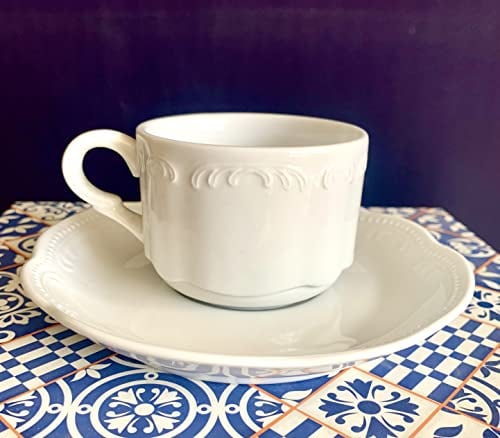 Tazza cappuccino o the con piatto in porcellana bianca decoro Wien impilabile capacità cc180 Tognana