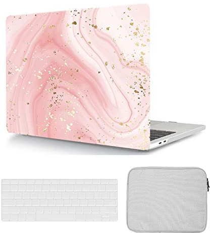 Coque Compatible avec MacBook Air 13,6 Pouces 2022 M2 Version A2681 avec Liquid Retina Display Touch ID, Étui Rigide en Plastique et Housse de Clavier et Sac de Transport, Paillettes Roses et Or