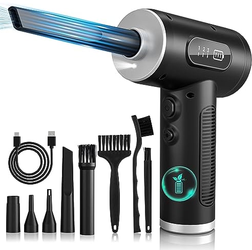 ONEWAY Compressed Air Duster Cleaner for PC, Electric Air Duster Rechargable,Cordless Reusable Air Blower Duster with LED Light,3 Gear Digital Air Duster,Replace Canned Air Duster for Laptop,Keyboard