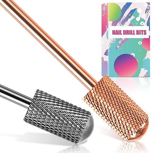 Nail Drill Bits, 2PCS Safety Bits for Nail Drill, Tungsten Carbide Bits, 3/32 Electric Drill Bits Set for Acrylic, Gel Nails, Large Barrel Fine Nail Bits for Salon Experienced