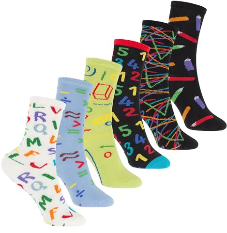 Footstar Bunte Baumwoll Basic Socken (6 Paar) mit lustigen Motiven für Mädchen & Jungen