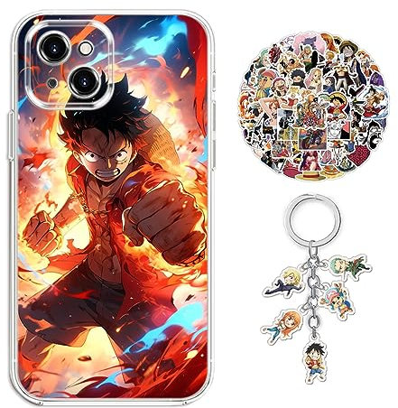 Staremeplz Compatible with iPhone 14 Plus Case One -Piece Zoro Anime Design [With Keychain and 50pcs Stickers] Cartoon Transparent Soft Silicona Case for iPhone 14 Plus