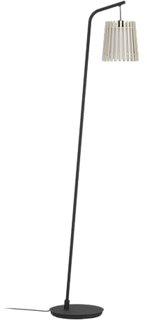 EGLO Stehlampe Fattoria, Eck Standleuchte, hohe Stehleuchte aus Metall in Schwarz mit Lampenschirm aus hellem Holz und weißem Textil, Lampe Wohnzimmer mit E27 Fassung, 170 cm