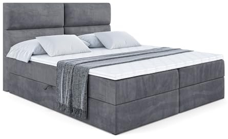 ALTDECOR Boxspringbett mit Matratze und Lattenrost, Boxbett, Topper, Polsterbett mit Bettkasten, Bett mit Stauraum H4-Matratze, Doppelbett, Springboxbett - BOXI3-180x200 - Dunkelgrau Samt