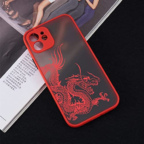 EYZUTAK Case for iPhone 15 6.1 inch, Clear Fashion Animal Sculpture Dragon Cartoon 3D Pattern Frosted Hard PC Back and Soft Silicone TPU Edge Bumper Shockproof Protective Cover - Red