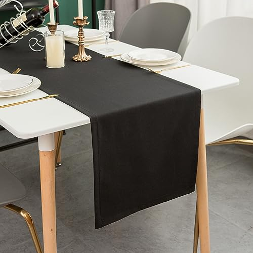 Simurq Tischläufer Modern | Abwaschbar, Wasserabweisend, Lotuseffekt | Outdoor, Pflegeleicht | Schwarz | Table Runner Tischband (Schwarz, 40x160 cm)