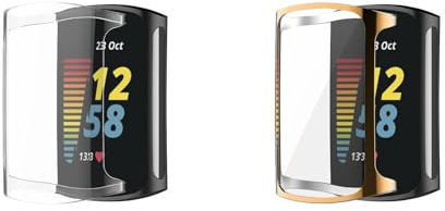 2 Stück Hülle Kompatibel mit Fitbit Charge 6 Schutzfolie Schutzhülle, Flexibles TPU Displayschutz Case Kratzfest Abdeckung Schutz Gehäuse für Fitbit Charge 6/Charge 5 (Roségold/Klar)