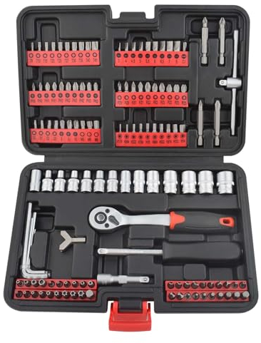 Gunpla 130 Piezas Maletín con Juego de Llaves de Vaso y Puntas de Destornillador Kit de Herramientas Mecánicas para Reparaciones del Auto y Alrededor de Toda La Casa