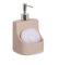 Solty - Dispensador Jabon Cocina - Dosificador Jabon Lavavajillas de Ceramica Blanco - Jabonera para Cocina y Baño con Estropajo Incluido - Pack Completo de Dispensador (Beige)