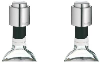 WMF Clever&More Weinverschluss mit Aufschrift, Weinflaschenverschluss Ø 2,4 cm, Cromargan Edelstahl mattiert (Packung mit 2)