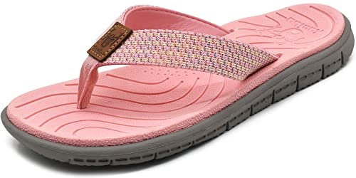 KuaiLu Tongs Femme été Cuir en Tissu Plage et Piscine Flip Flops Confort Soutien Voute Plantaire Tongue Sandales Orthopedique Mousse de Yoga Antidérapantes Douche Claquette Rose 43