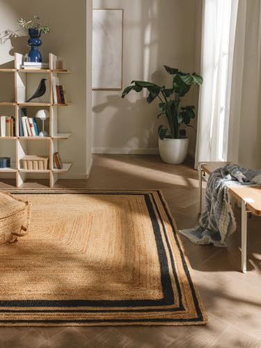 benuta Pure Jute Teppich Jutta - Schwarz 160x230 cm - Handgewebter Wohnzimmerteppich - Natürliches Boho Design - Für Fußbodenheizung geeignet