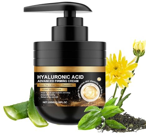 Hyaluronic Acid Face Cream 100ml, Anti Wrinkle Face Cream, Firming Cream With Green Tea + Aloe Vera + Chamomile, Face Moisturiser For Radiant&Glowing Skin, Facial & Body Deep Moisturizing