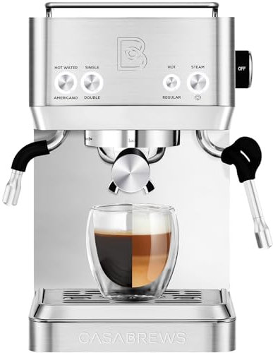 CASABREWS - Máquinas de café espresso con espumador de leche, cafetera de 20 barras con varita de agua caliente para americano, late, capuchino, cafetera espresso con temperatura ajustable, regalos