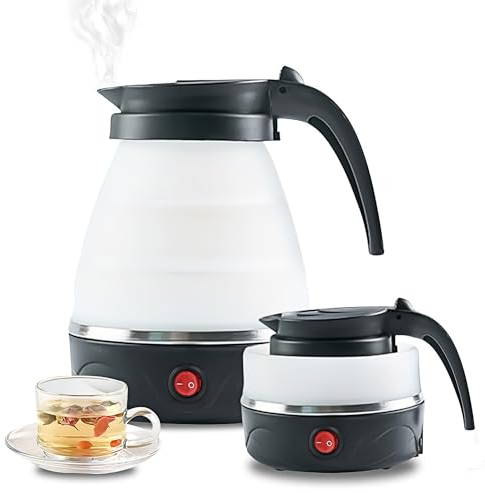 Hervidor de Agua Eléctrico,Hervidor Eléctrico 600ml Plegable,Mini Hervidor de Viaje de Silicona,Apagado Automático y Protección Contra Ebullición en Seco para Caminatas y Campamentos Al Aire Libre