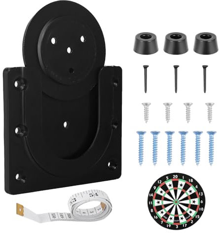 Black Hanging Dartboards with Tape Measure, Wall Mount Bracket Dart Board with Screws and Stabilisers, Waterproof Accessories Bracket, Plastic Dart Board for Walls