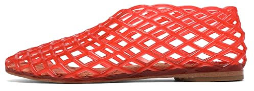 Molozoey Women's Red Mesh Ballet Flats, Jelly Mesh, Closed Toe, 6 UK