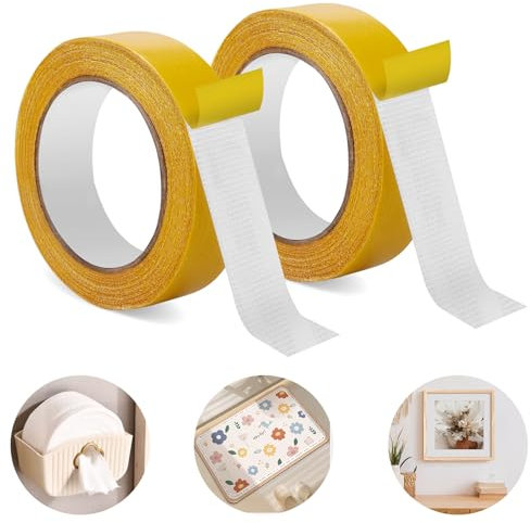 Orchideeknc Doppelseitiges Klebeband Extra Stark - 3cm x 20m Gewebeband - Spurlos, Leicht zu Entfernen - Ideal für Fotowand, Teppich, Partydekoration (2 Rollen)