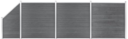UJCHVHN Fechten & Barrieren WPC Zaunset 3 Quadrat + 1 schräg 619x186 cm grau Zaunplatten
