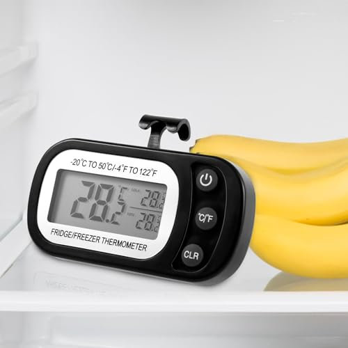 BUTORY A Termómetro de refrigerador de 4 paquetes con pantalla de visualización transparente termómetro digital portátil termómetro de sala de congelador impermeable para tienda (4,Negro)