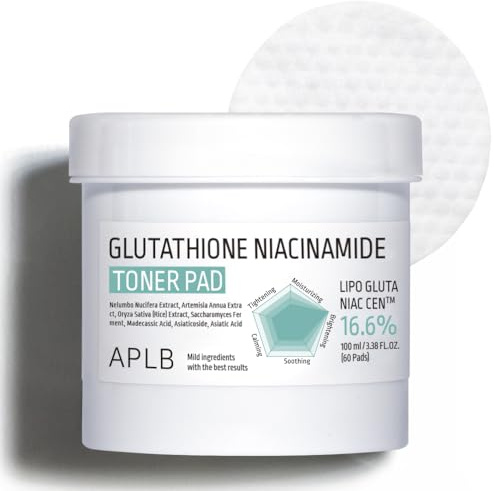 APLB Glutathion-Niacinamid-Tonerpad | LIPO GLUTA NIAC CEN™ 16,6% 3,38 FL.OZ/Koreanische Hautpflege, Tonerpads mit doppelter Oberfläche, lang anhaltende Feuchtigkeitsversorgung, Make-up-Entferner, Por